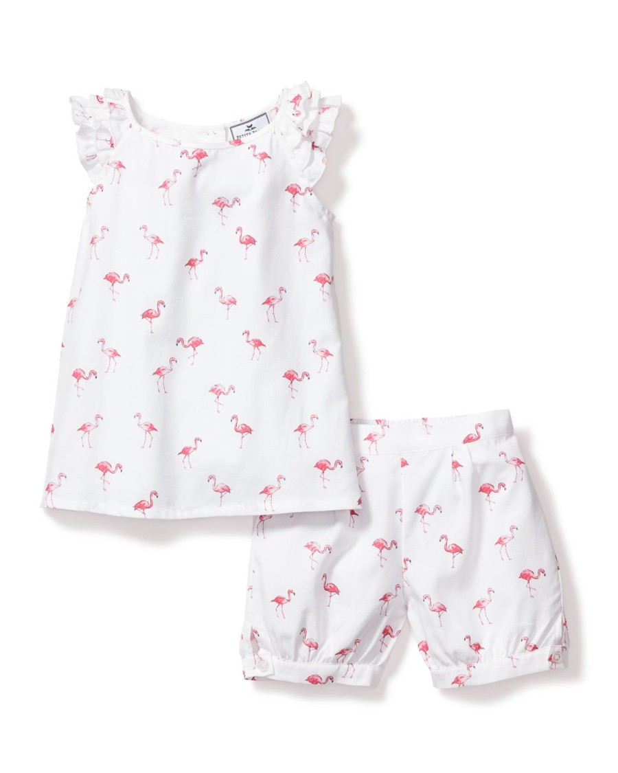 Enfants Petite Plume Pyjamas | Ensemble Court Amelie En Serge Pour Fille En Flamants Roses