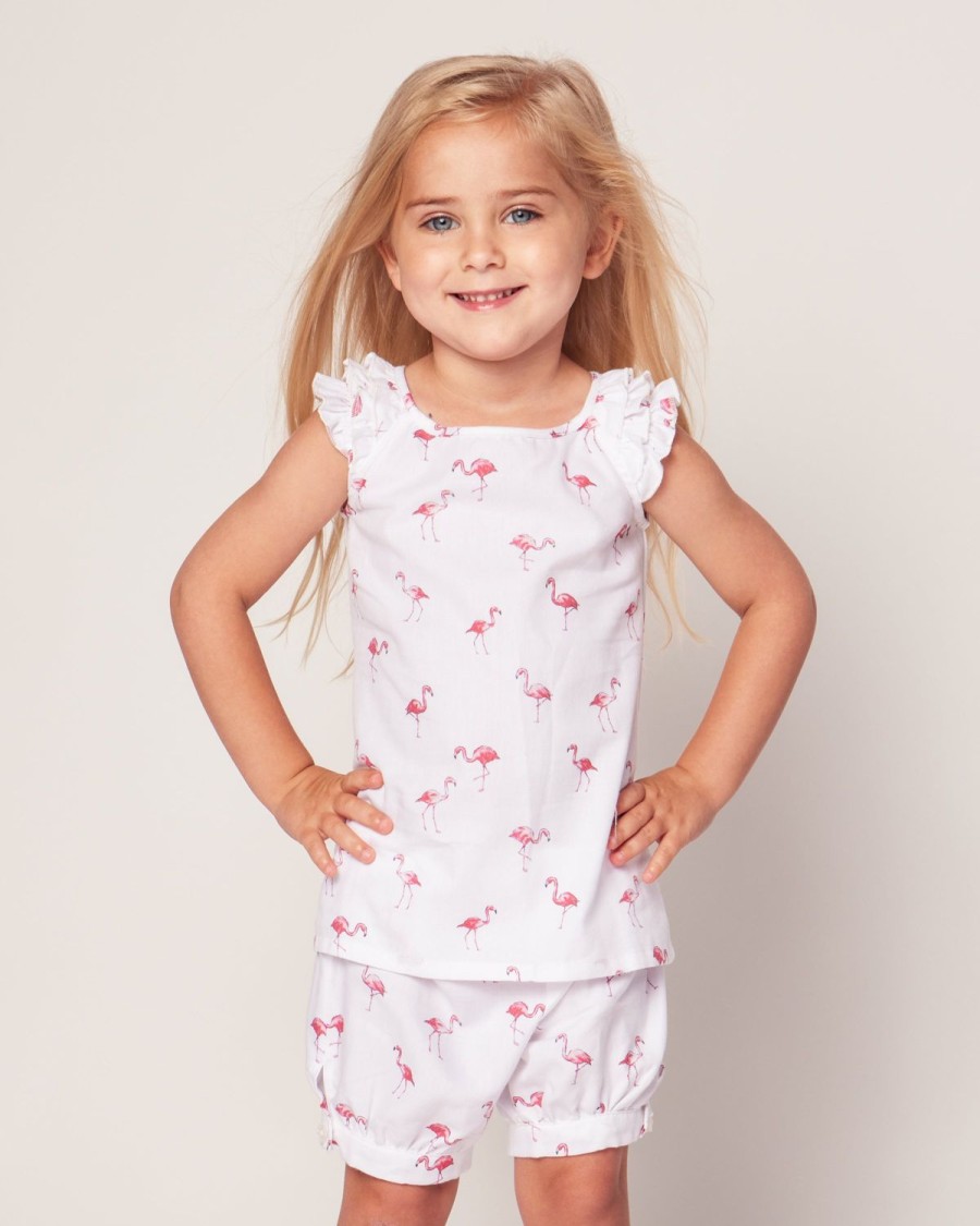 Enfants Petite Plume Pyjamas | Ensemble Court Amelie En Serge Pour Fille En Flamants Roses