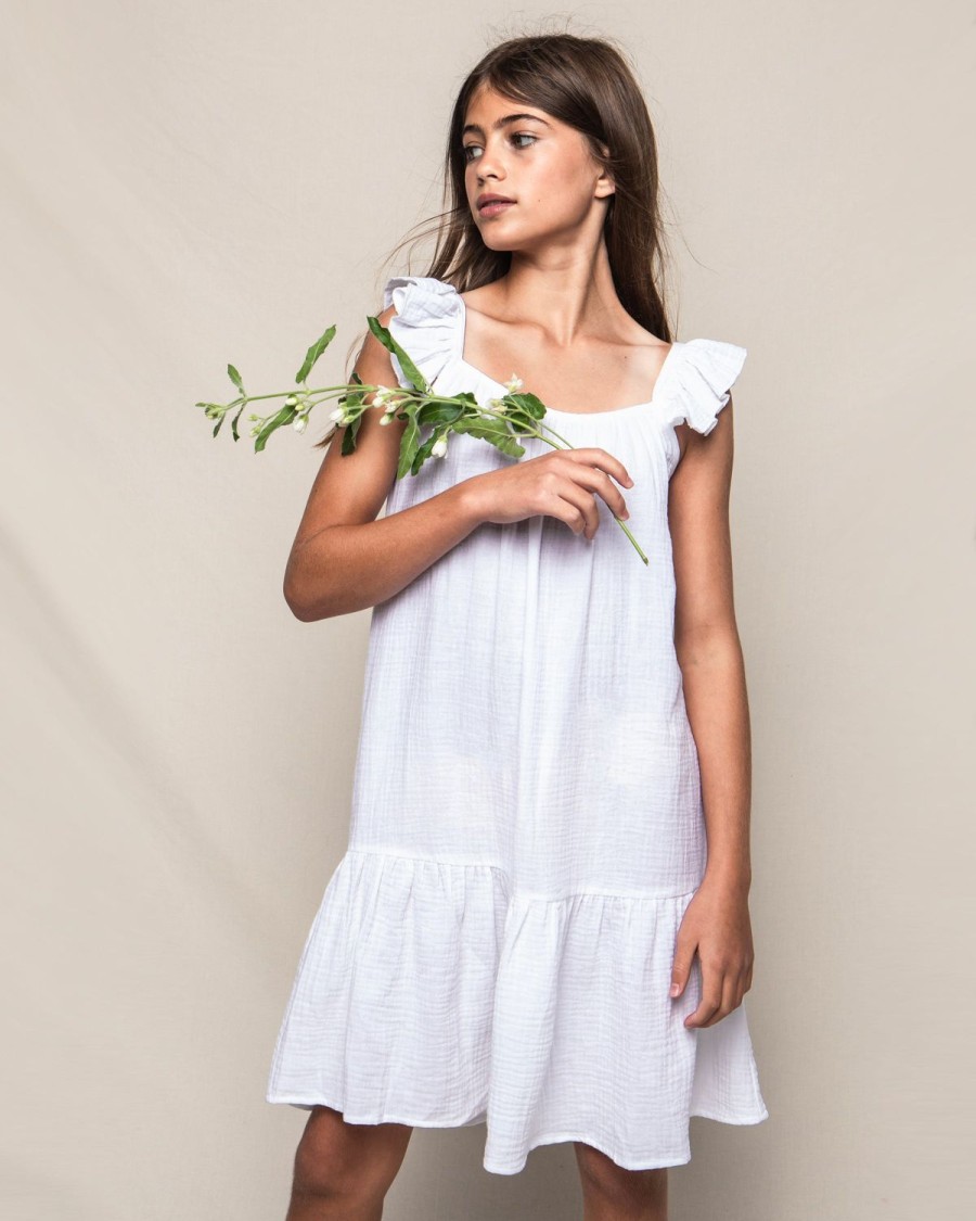 Enfants Petite Plume Vetements De Jour | Robe D'Ete Celeste En Gaze Pour Fille En Blanc