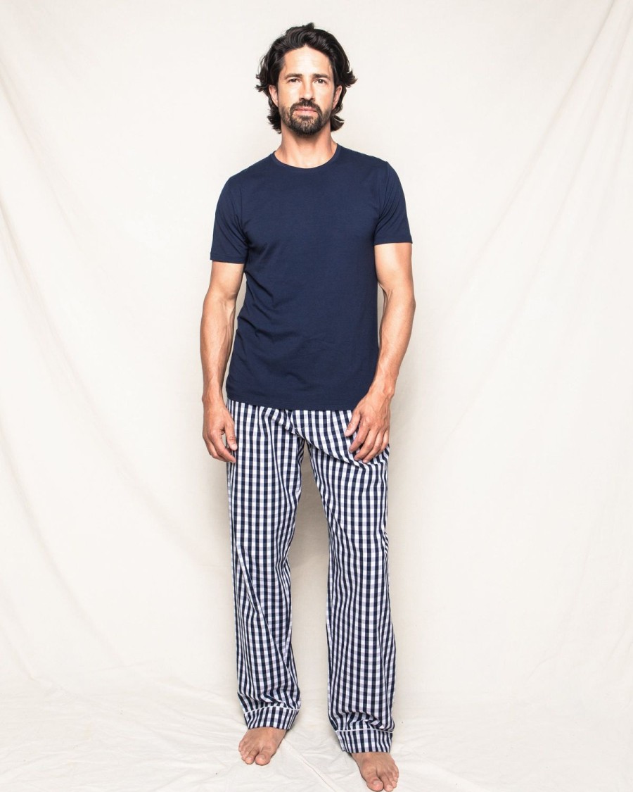 Hommes Petite Plume | Pantalon De Pyjama En Serge Pour Hommes En Vichy Bleu Marine