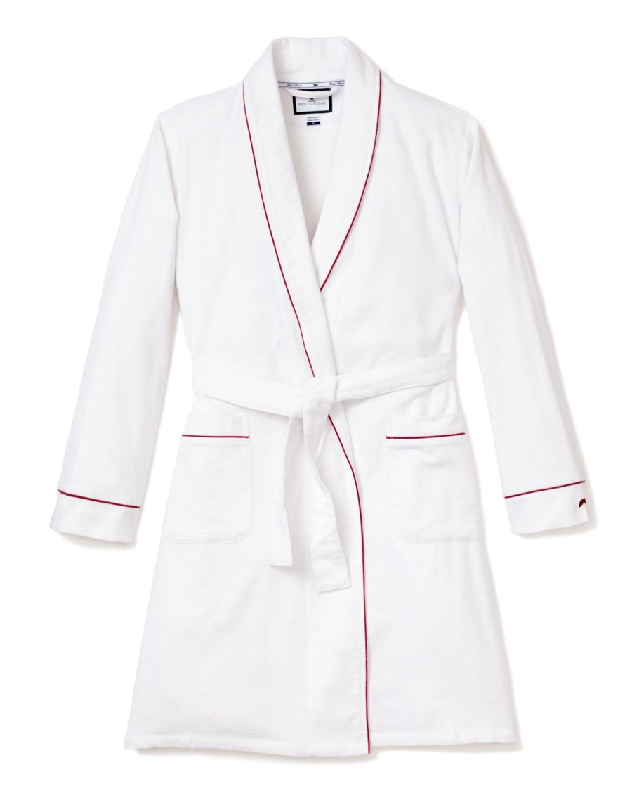 Femmes Petite Plume | Robe En Flanelle Pour Femmes En Blanc Avec Passepoil Rouge