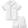 Enfants Petite Plume Pyjamas | Ensemble Pyjama Court En Serge Pour Enfant En Blanc Avec Passepoil Bleu Marine