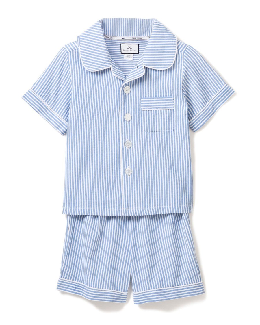 Enfants Petite Plume Pyjamas | Ensemble Pyjama Court En Serge Pour Enfant En Seersucker Bleu Francais