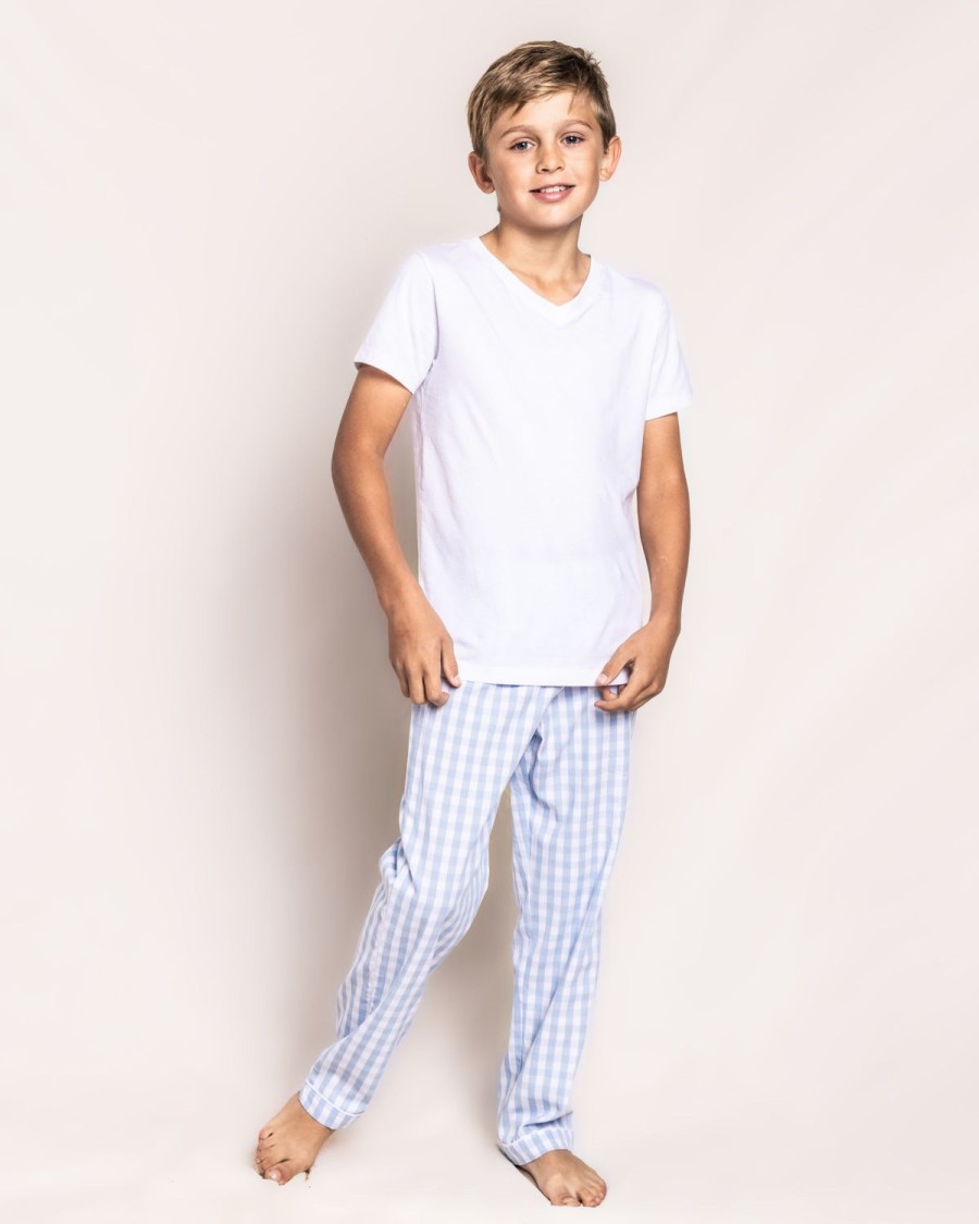 Enfants Petite Plume Pyjamas | Pantalon De Pyjama En Serge Pour Enfant En Vichy Bleu Clair