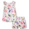 Enfants Petite Plume Pyjamas | Ensemble Court Amelie En Serge Pour Fille Dans Les Jardins De Giverny