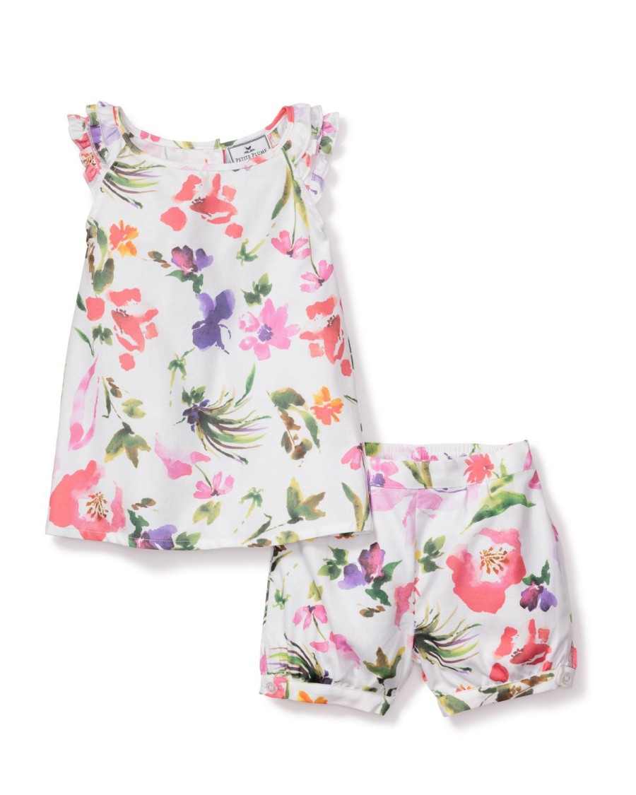 Enfants Petite Plume Pyjamas | Ensemble Court Amelie En Serge Pour Fille Dans Les Jardins De Giverny