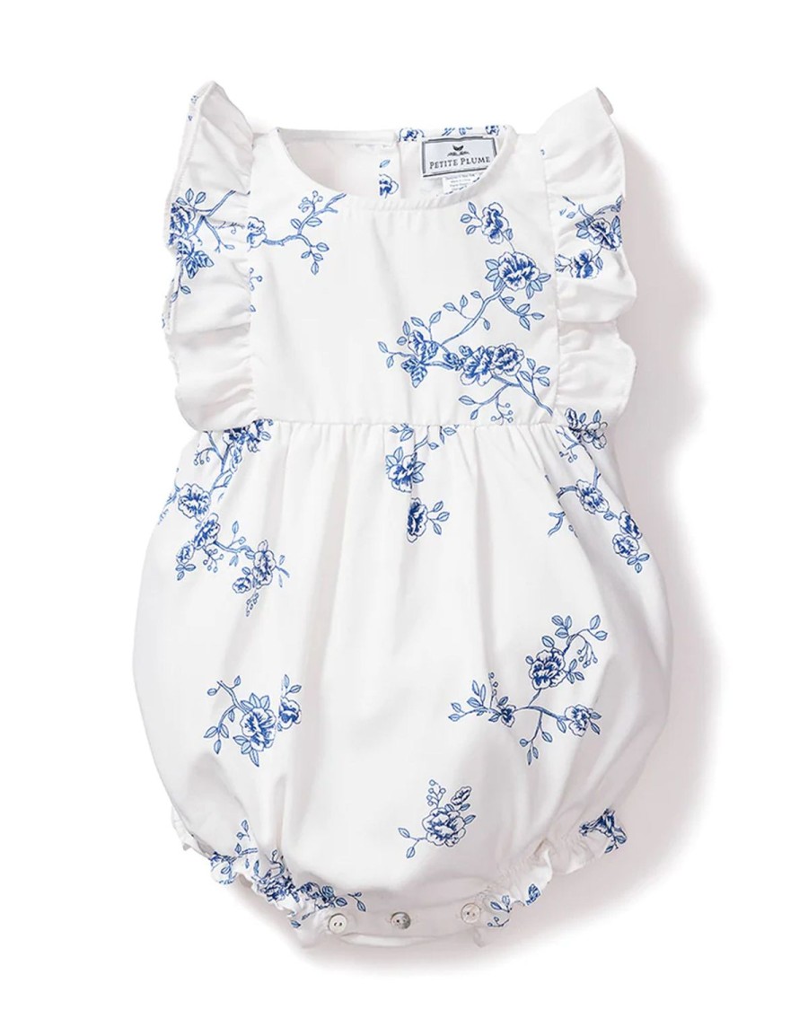 Enfants Petite Plume Barboteuse | Barboteuse A Volants En Serge Pour Bebe A Fleurs Indigo