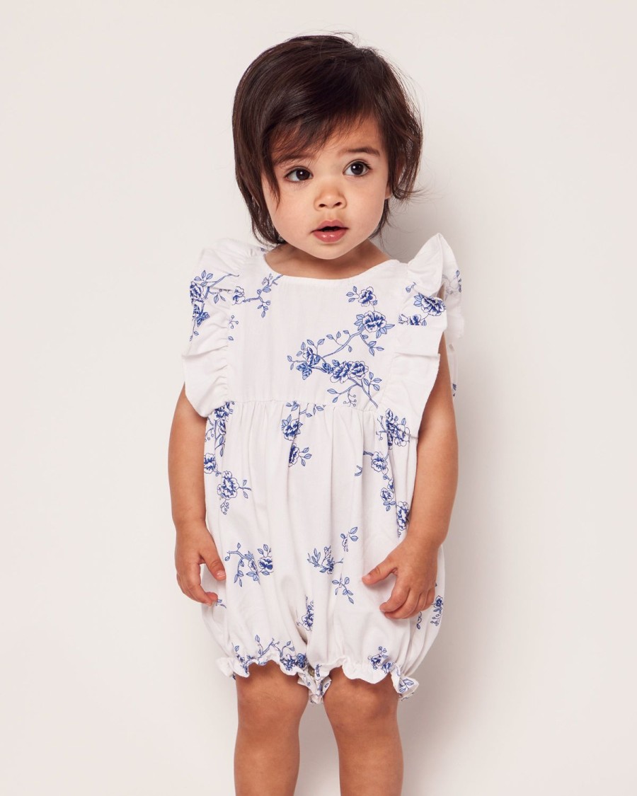 Enfants Petite Plume Barboteuse | Barboteuse A Volants En Serge Pour Bebe A Fleurs Indigo