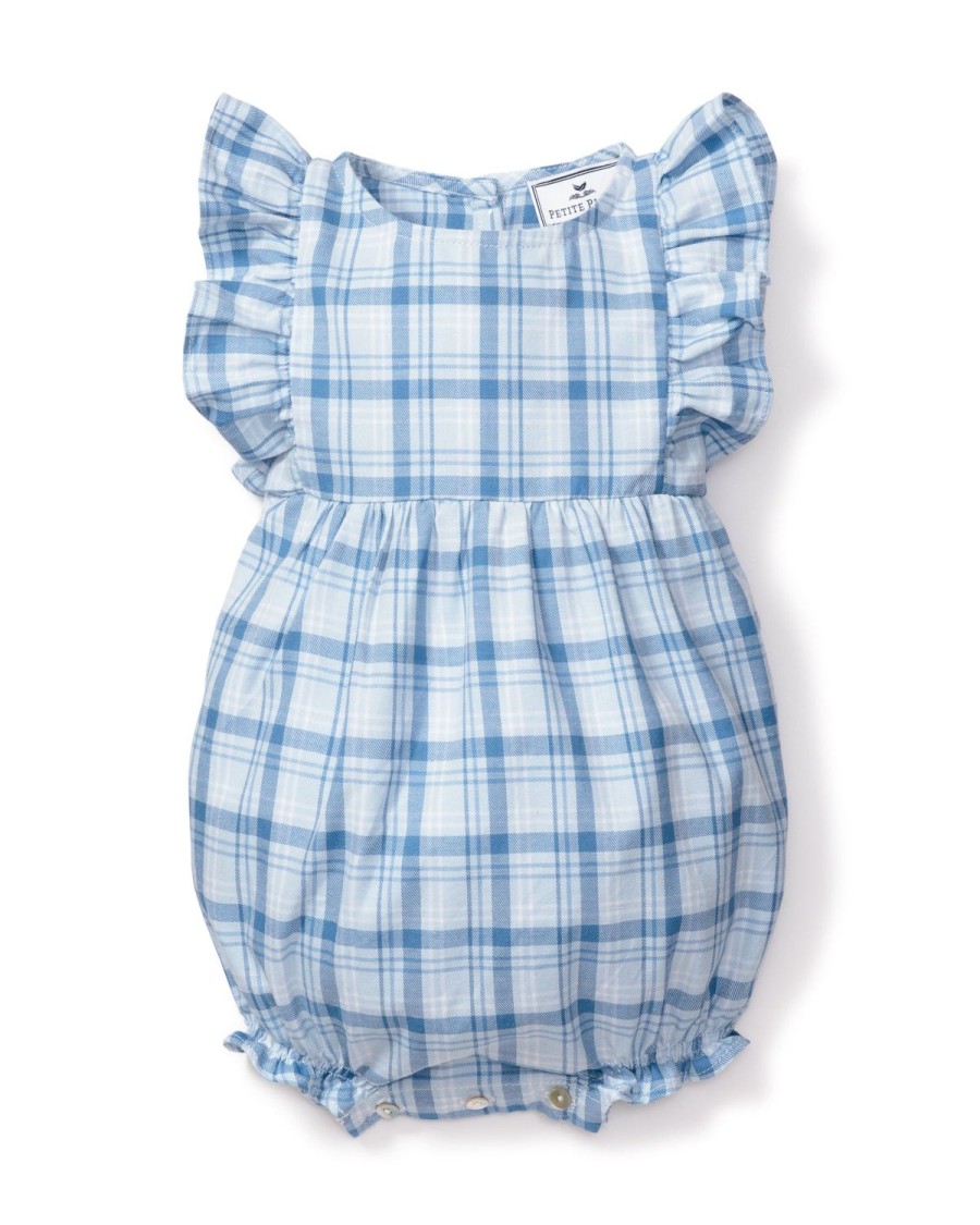 Enfants Petite Plume Barboteuse | Barboteuse A Volants En Serge Pour Bebe En Tartan Marin