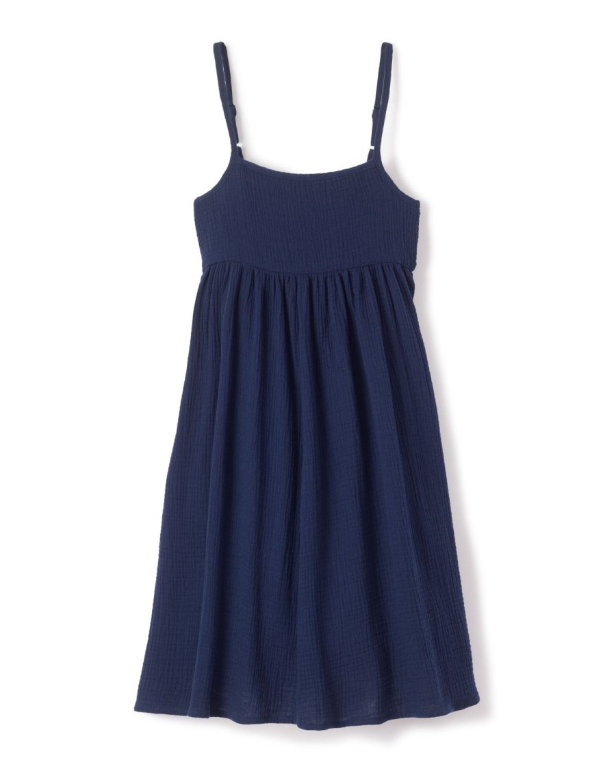 Enfants Petite Plume Vetements De Jour | Robe D'Ete Sereine En Gaze Pour Fille En Bleu Marine