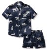 Hommes Petite Plume | Ensemble Pyjama Court En Soie Pour Homme En Panthere De Nuit