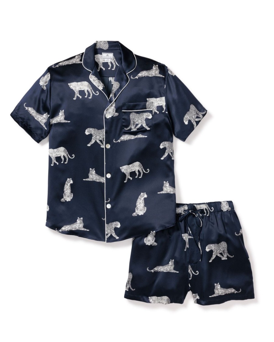 Hommes Petite Plume | Ensemble Pyjama Court En Soie Pour Homme En Panthere De Nuit