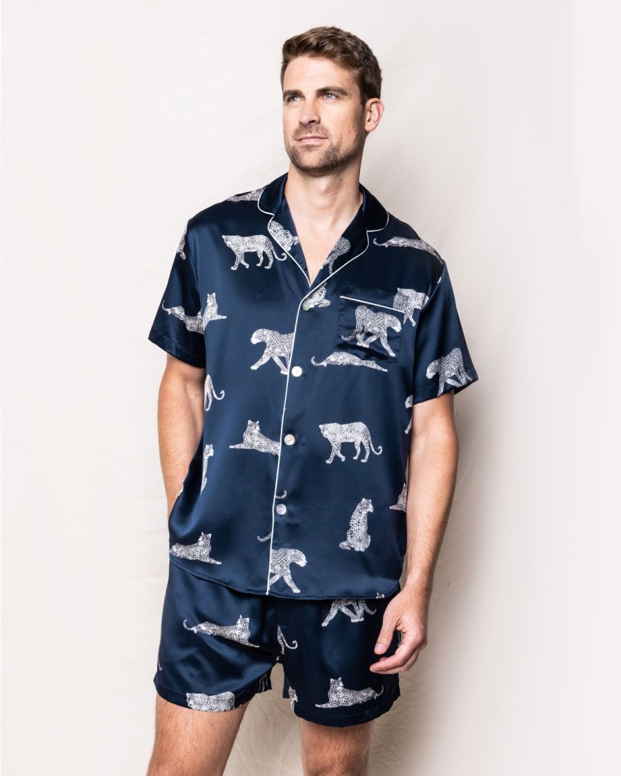 Hommes Petite Plume | Ensemble Pyjama Court En Soie Pour Homme En Panthere De Nuit