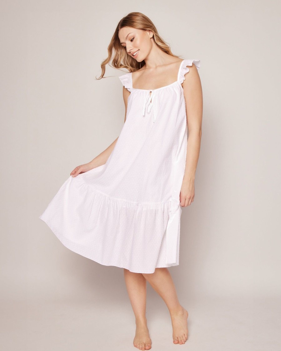 Femmes Petite Plume | Chemise De Nuit Celeste A Pois Suisses Pour Femmes En Blanc