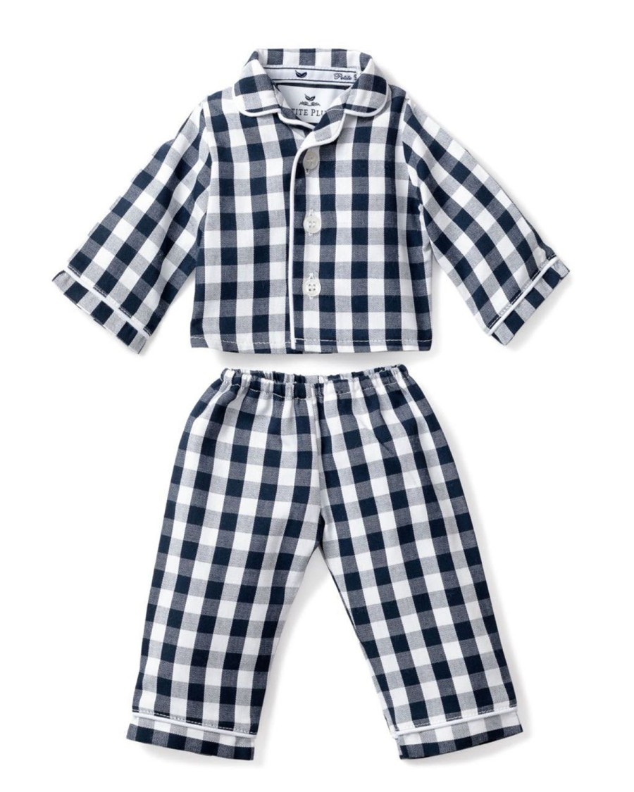 Enfants Petite Plume Pantoufles Et Accessoires | Pyjama De Poupee En Serge Pour Enfant En Vichy Bleu Marine