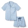 Hommes Petite Plume | Ensemble Pyjama Court En Serge Pour Hommes En Tartan Marin