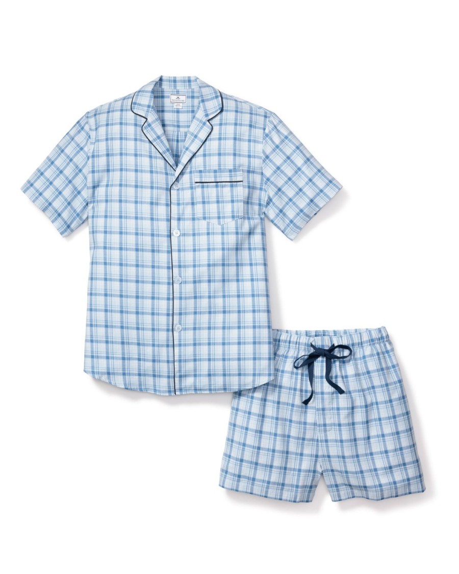 Hommes Petite Plume | Ensemble Pyjama Court En Serge Pour Hommes En Tartan Marin