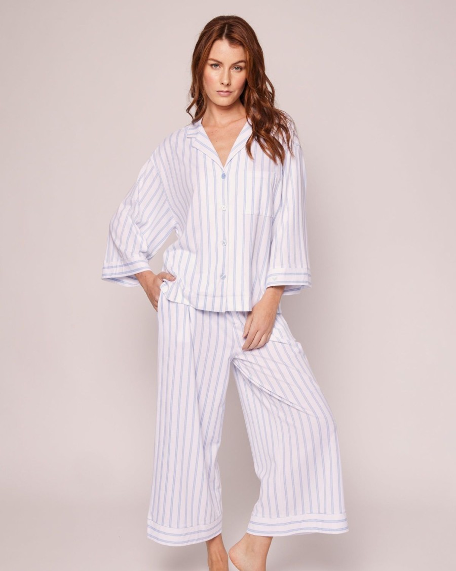 Femmes Petite Plume | Ensemble Pyjama Pima A Jambes Larges Pour Femmes, A Rayures Pervenche