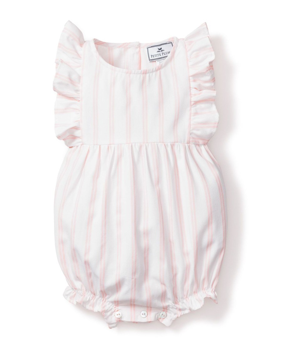 Enfants Petite Plume Barboteuse | Barboteuse A Volants A Rayures En Serge Pour Bebe A Rayures Roses Et Blanches