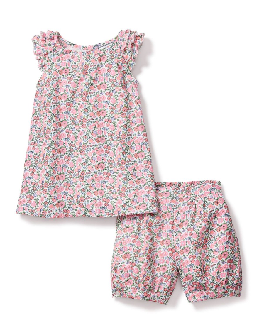 Enfants Petite Plume Pyjamas | Ensemble Court Amelie En Serge Pour Fille A Fleurs De Rose