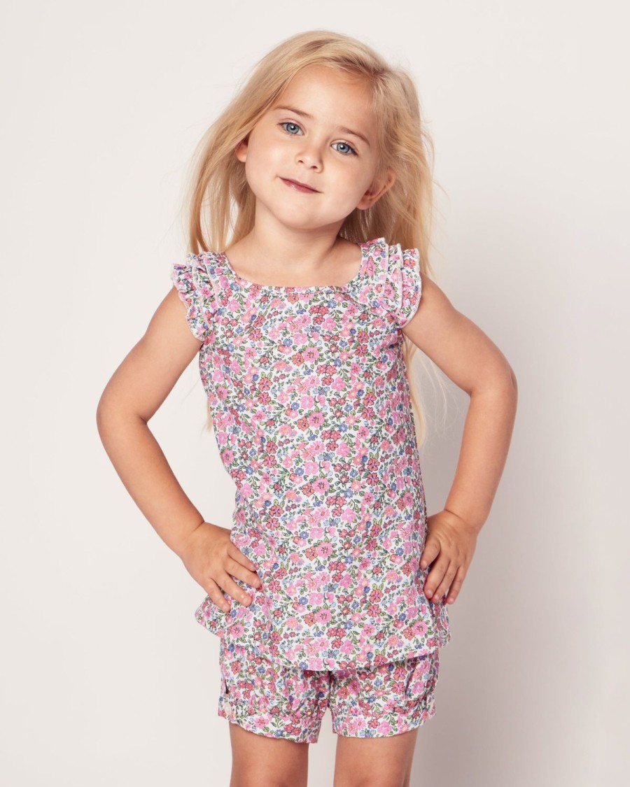 Enfants Petite Plume Pyjamas | Ensemble Court Amelie En Serge Pour Fille A Fleurs De Rose