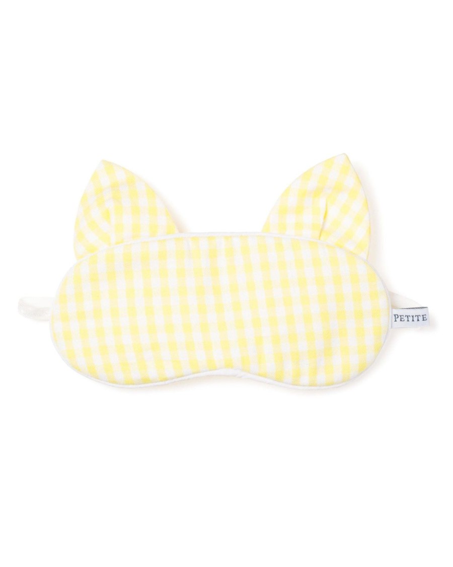 Enfants Petite Plume Pantoufles Et Accessoires | Masque De Sommeil En Serge Kitty Pour Enfants En Vichy Jaune