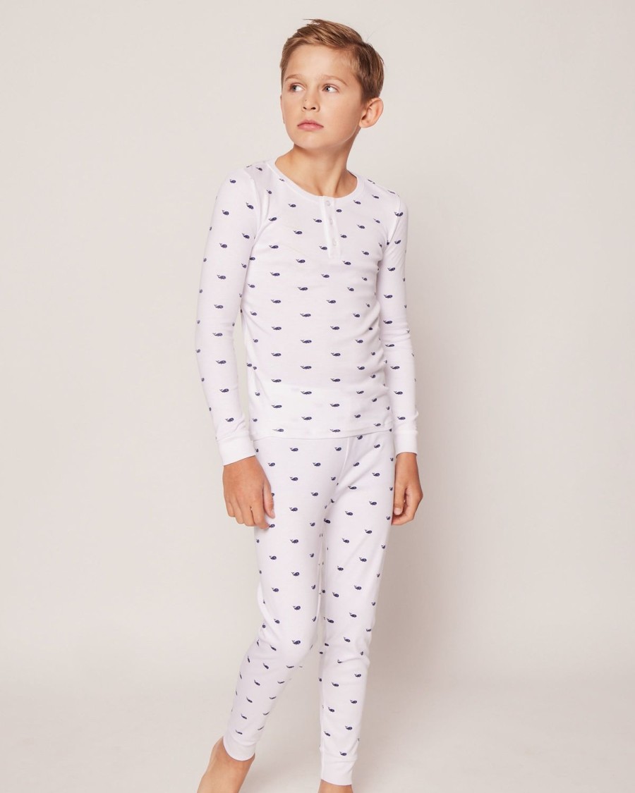 Enfants Petite Plume Pyjamas | Ensemble De Pyjama Ajuste Pima Pour Enfants En Baleines