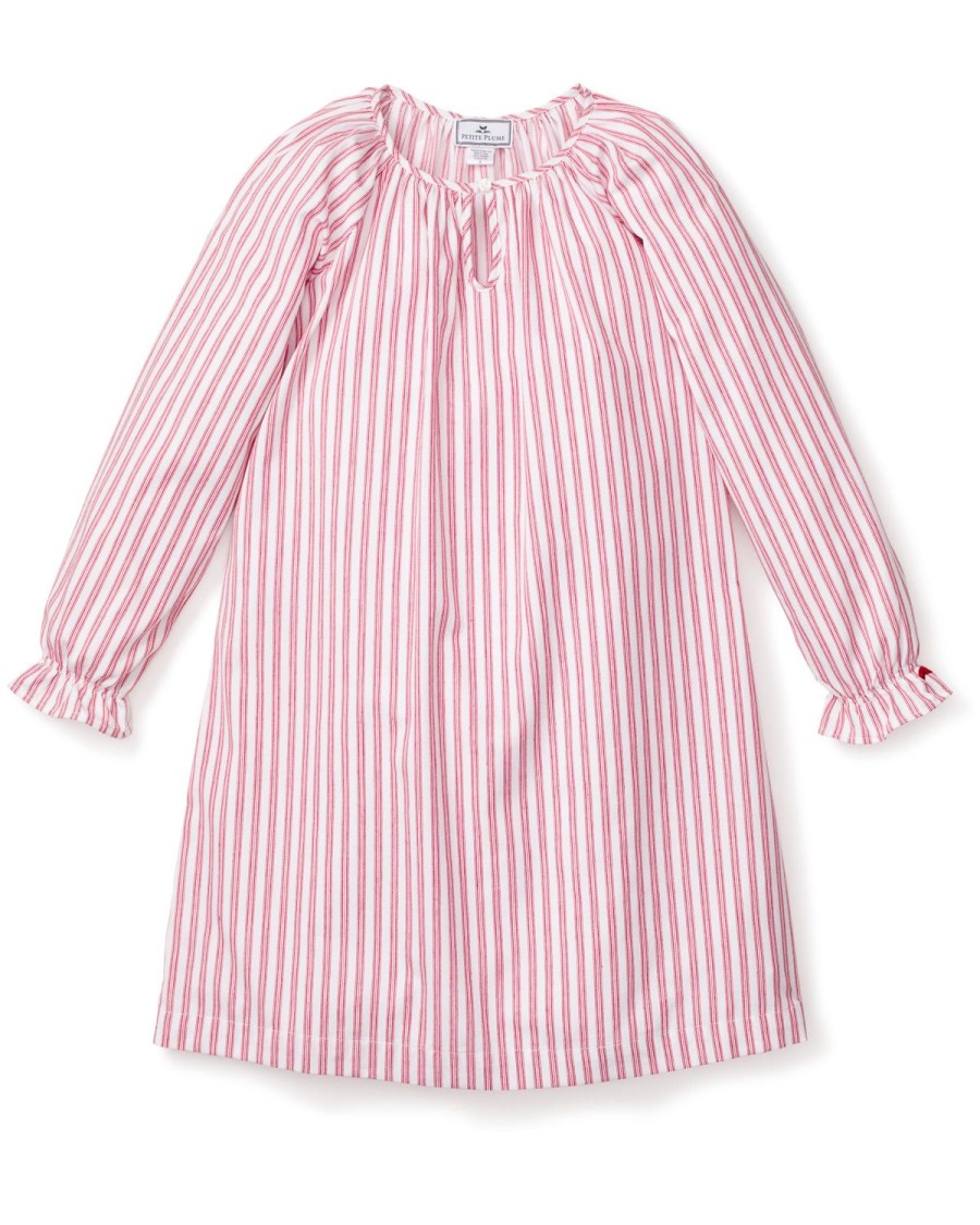 Enfants Petite Plume Chemises De Nuit | Chemise De Nuit Delphine En Serge Pour Fille En Coutil Rouge Antique