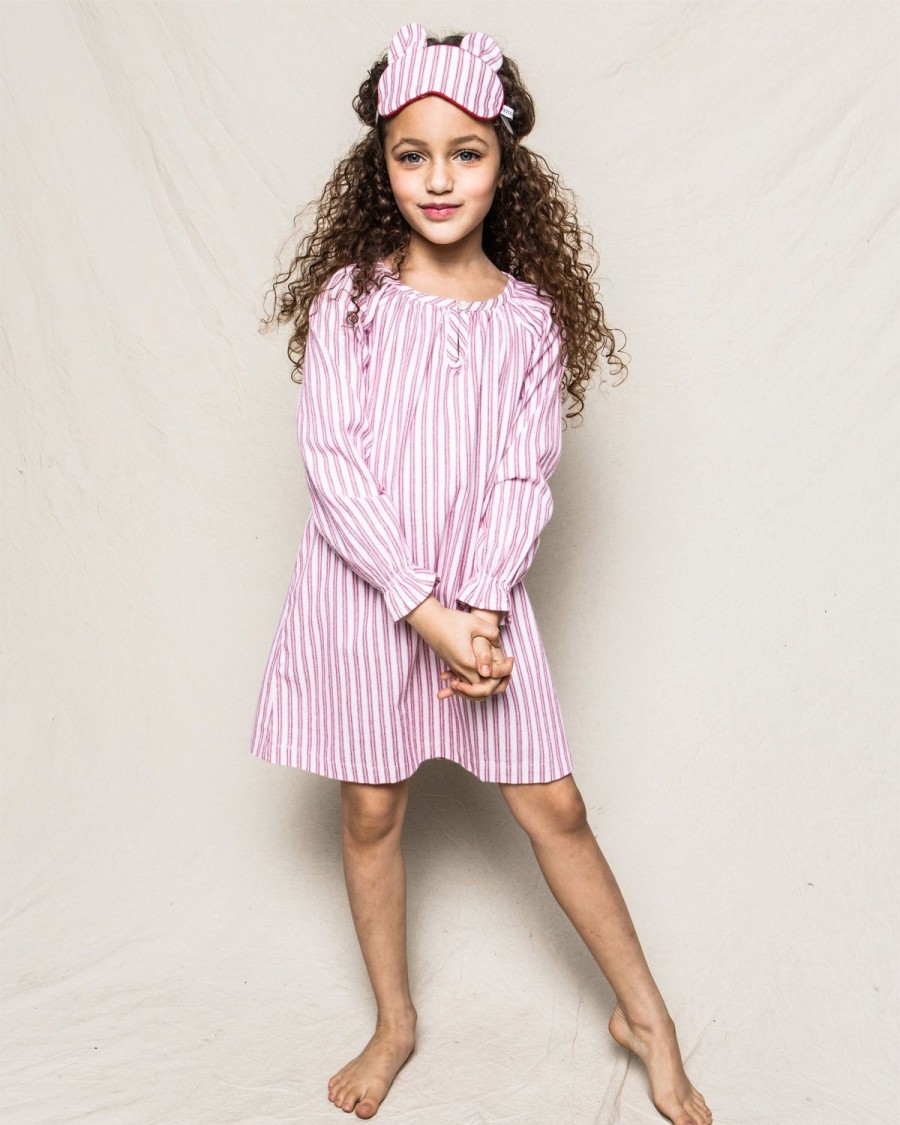 Enfants Petite Plume Chemises De Nuit | Chemise De Nuit Delphine En Serge Pour Fille En Coutil Rouge Antique