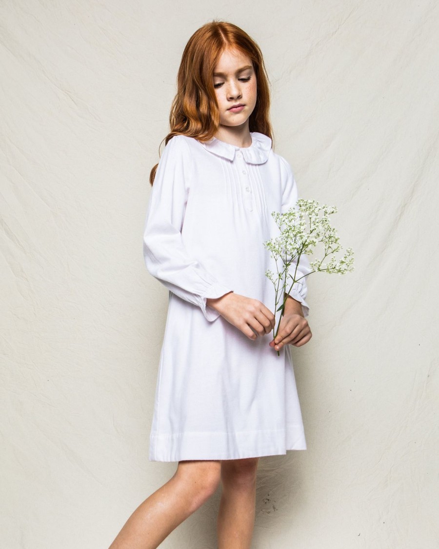 Enfants Petite Plume Chemises De Nuit | Chemise De Nuit Victoria En Flanelle Pour Fille En Blanc