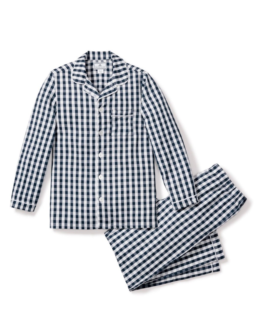 Enfants Petite Plume Pyjamas | Ensemble Pyjama En Serge Pour Enfant En Vichy Bleu Marine