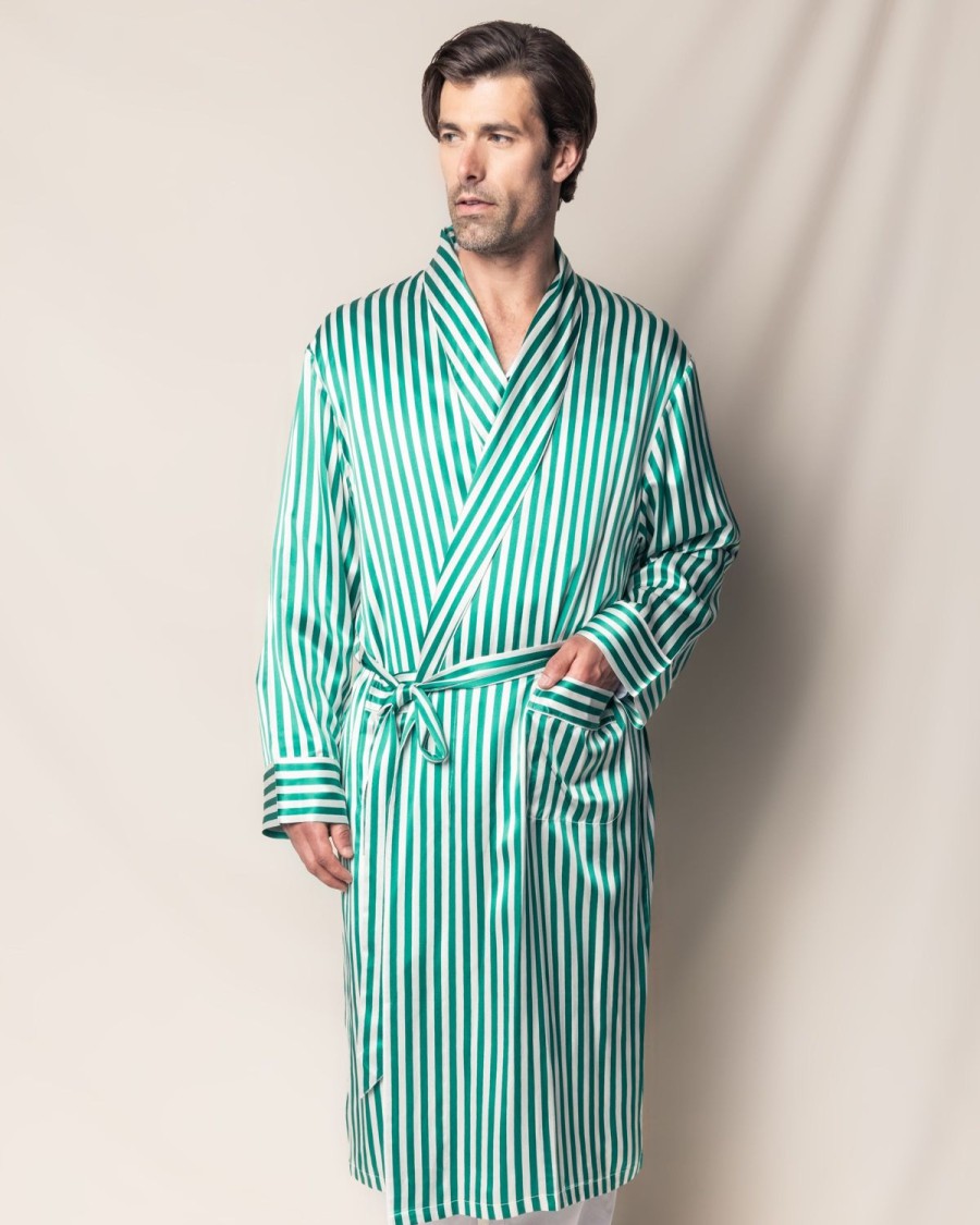 Hommes Petite Plume | Robe Longue En Soie Pour Hommes A Rayures Vertes