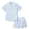 Hommes Petite Plume | Ensemble Pyjama Court En Serge Pour Hommes En Vichy Bleu Clair