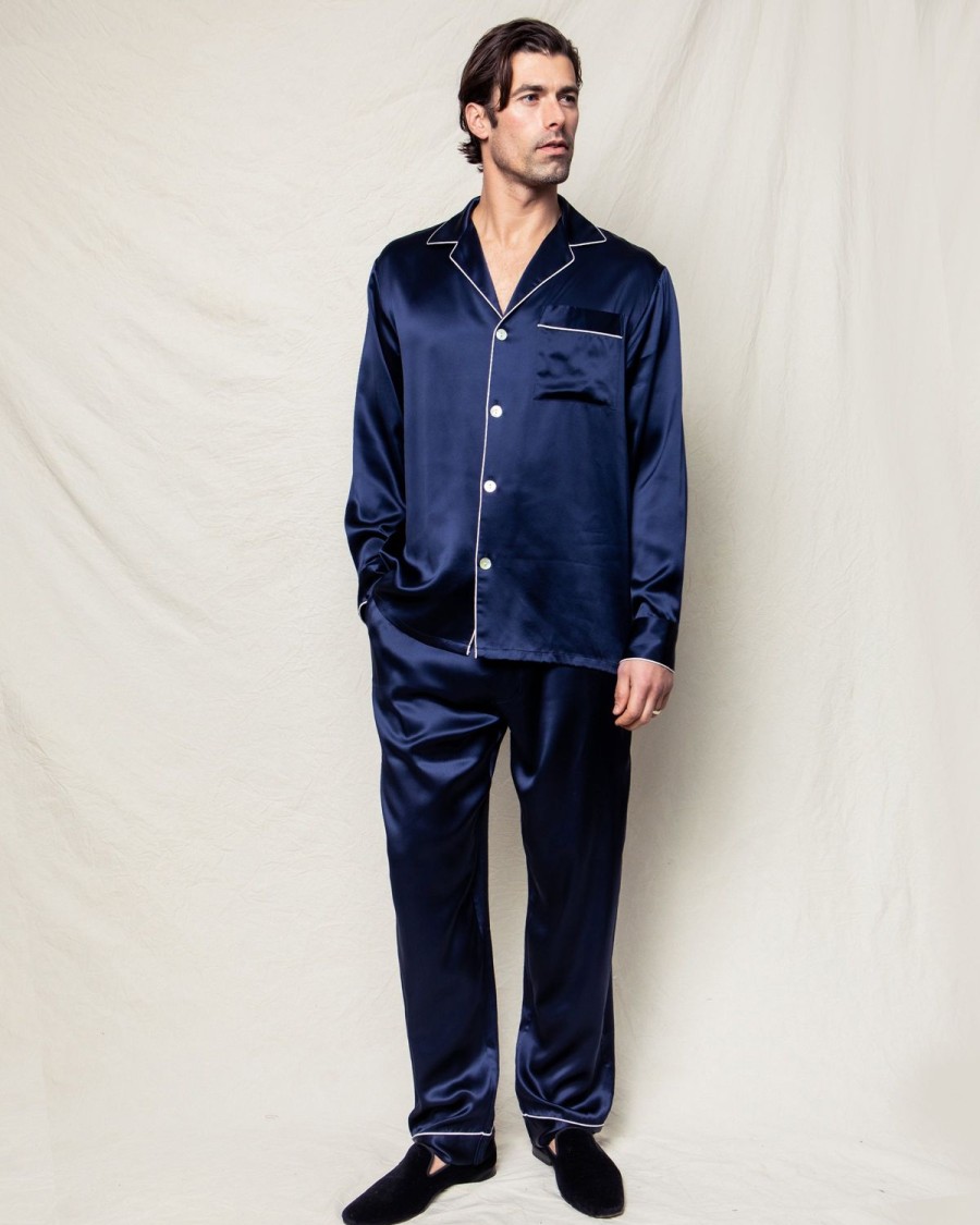 Hommes Petite Plume | Ensemble Pyjama En Soie Pour Hommes En Bleu Marine